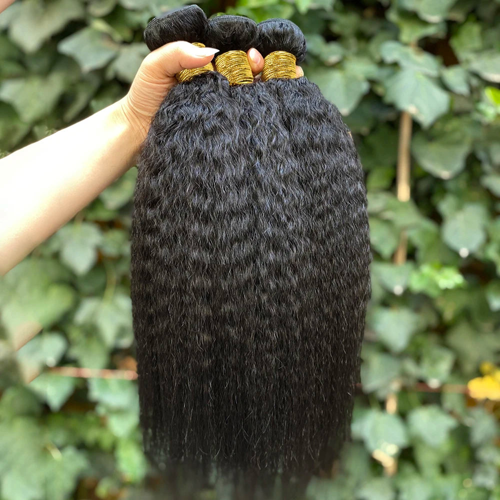 Kinky Straight Human Hair Bundles Deal 100% Human Hair Weaving Yaki Straight Bundle 12A Natural Color Human Hair Extensions