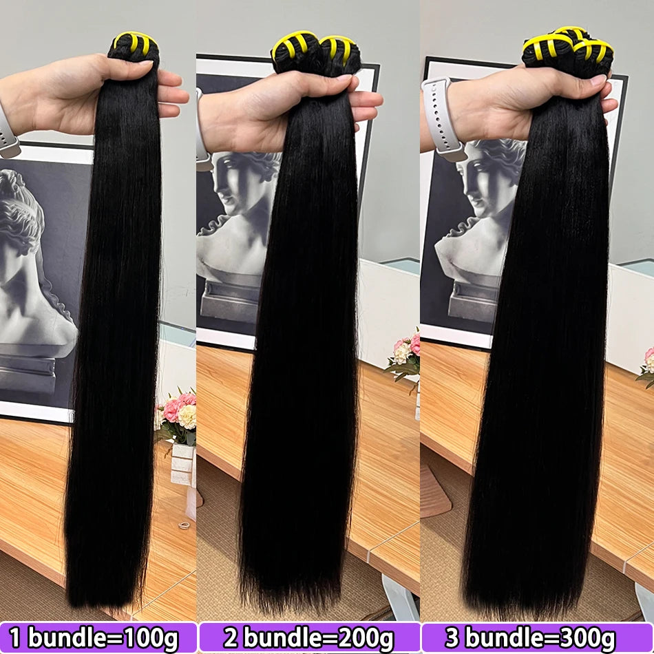 Double Drawn Yaki Straight Human Hair Bundles #1B Natural Black Color Vietnamese 100% Raw Virgin Hair Weave Extensions 1 2 3 4pc