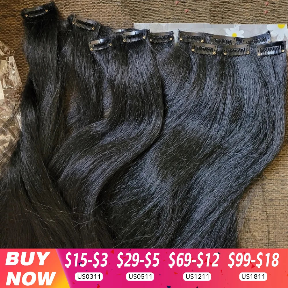 Kinky Straight Clip ins Hair 100g Clip in Hair Extensions Real Human Hair Yaki Straight Clip in for Black Women