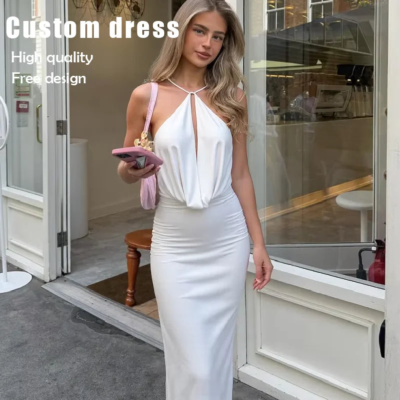 European Hot-Selling Women's Fashion 2025 Summer New Straight Backless Elegant Hollow Halter Strap Breathable Party