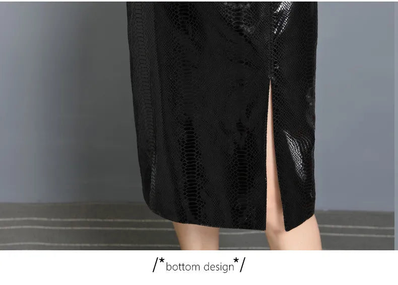 Women's Leather Skirt, High Waist, Genuine Sheepskin, A-Line, Medium Length, Spring, Autumn, M, 4XL