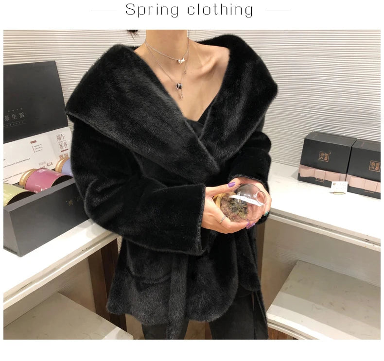 Lautaro Winter Black Warm Oversized Faux Fur Cardigan Women Drop Shoulder Long Sleeve Sashes Loose Stylish Korean Fashion 2021