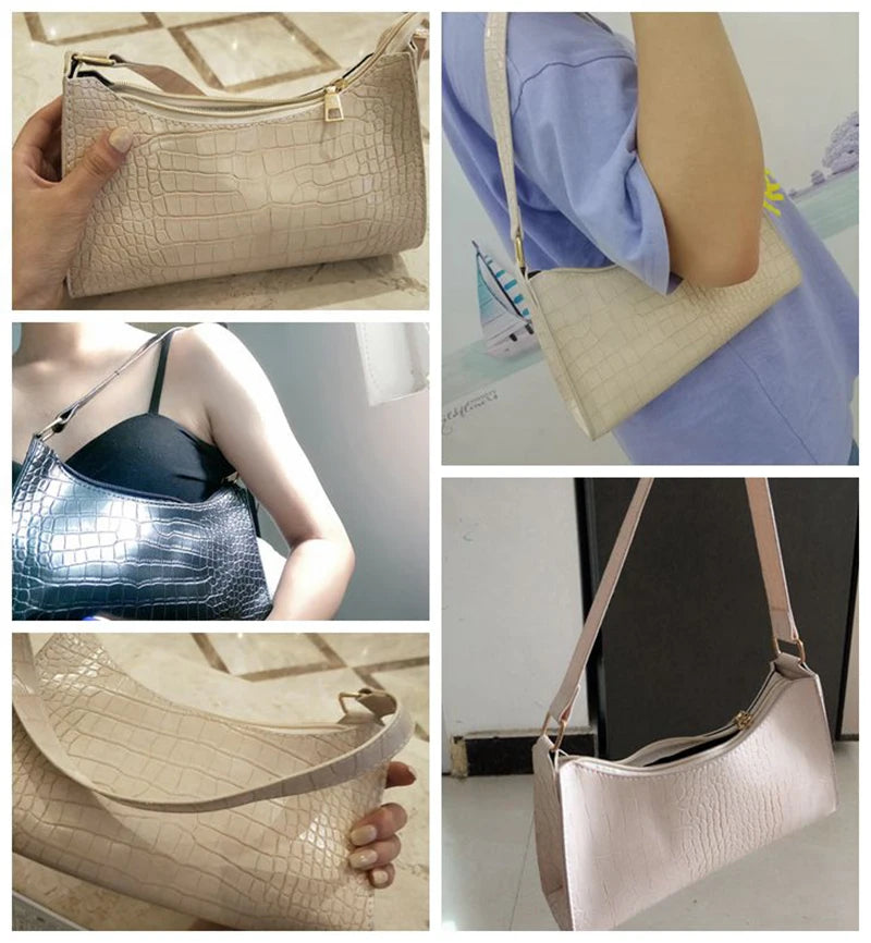 Retro Crocodile Pattern Shoulder Bag For Women PU Leather Armpit Bag France Clutch Bag Casual Female Clutch Handbags Purse Tote
