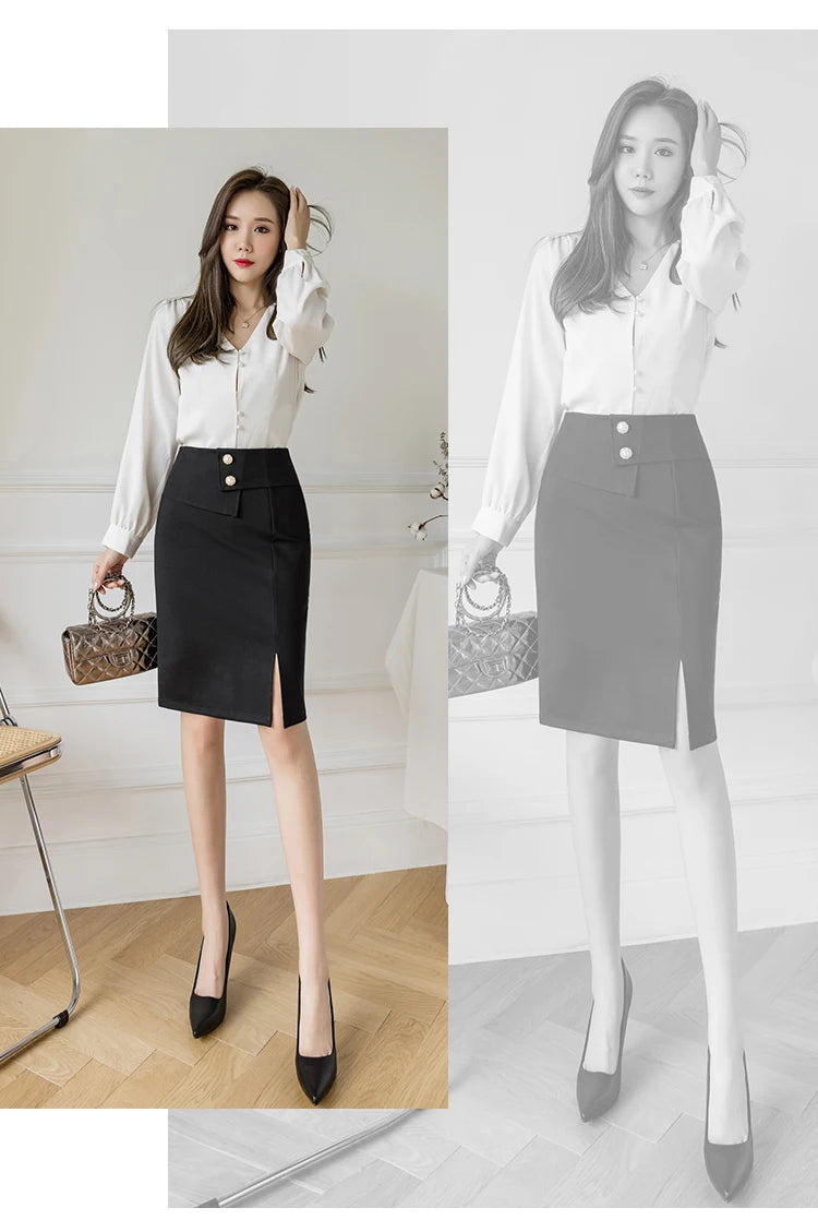 Oversized Pencil Black Skirts Women 2025 Korean Fashion Clothing Elegant High Wiast Bodycon Skirt Sexy Office Midi Mujer Faldas