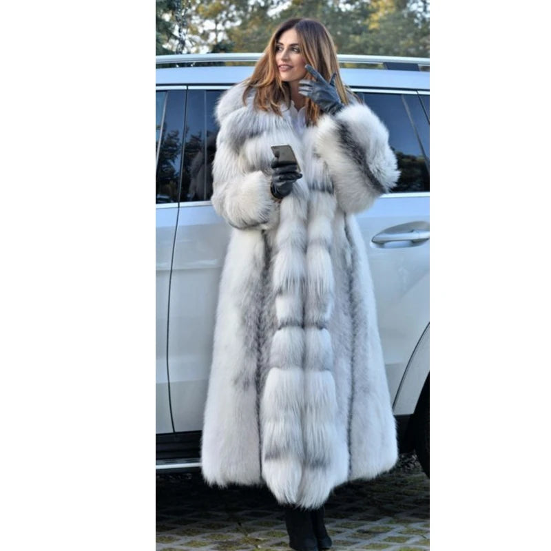 Women Faux Fur Coat Winterf Fashion Warm X-Long Large Size Coats Solid Hooded Loose Open Stitch 5XL New 2024 Elegant Clothing