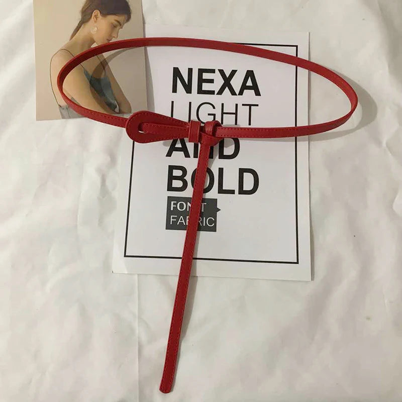 110cm Female Wild Belts Strap Thin Waistband Knotted Bow Waist Belt for Women Fashion Leather Dress Clothes Decoration Jewelry