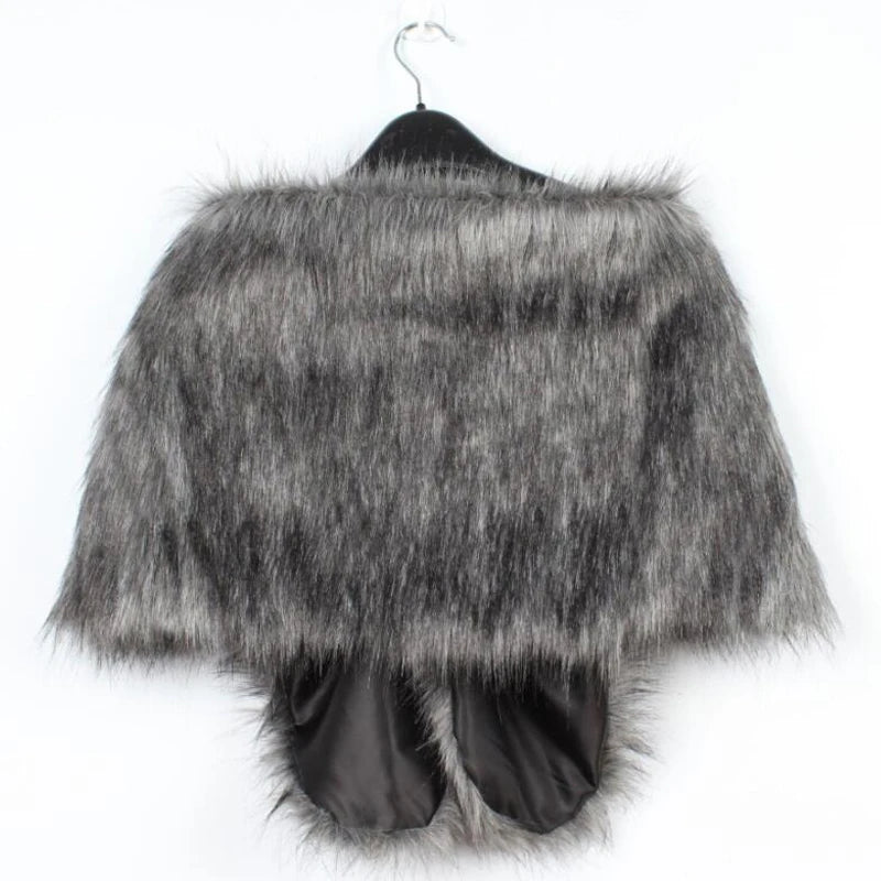 Women Bridal Shawl Wedding Cape Warm Plush Elegant Winter Faux Fur Long Shawl Stole Wrap Shrug Scarf For Evening Party Decor
