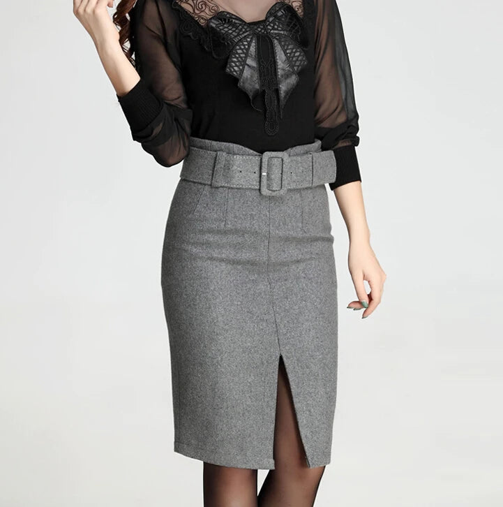 new fashion autumn winter 2019 plus size high waist skirt saias femininas casual Woolen midi pencil skirt women skirts clothes