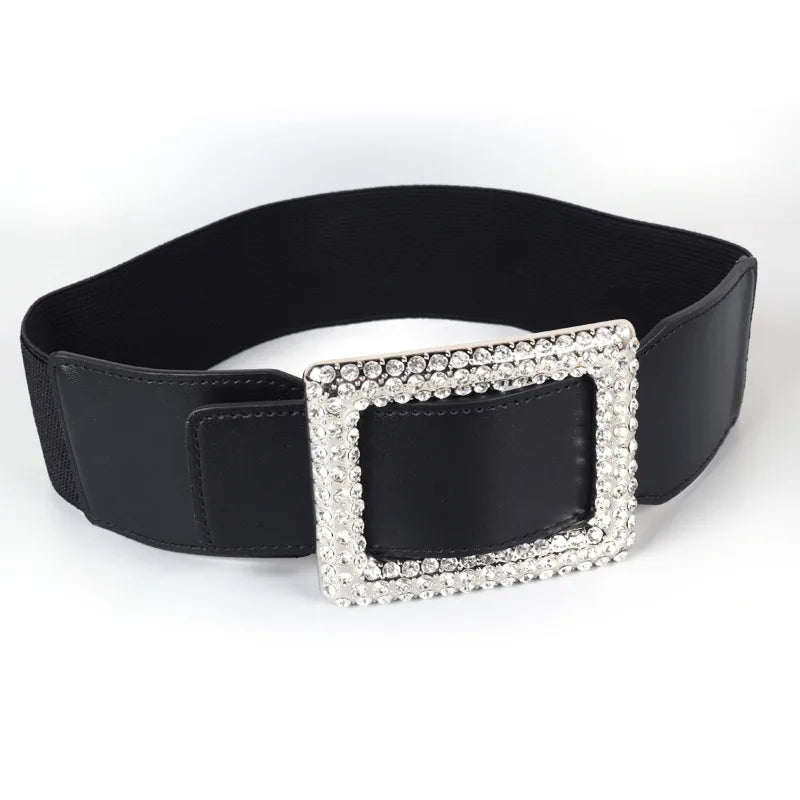 luxury crystal Design female elastic wide waistband fashion rhinestone buckles Elastic skirt wide belt for Women Designer Belt
