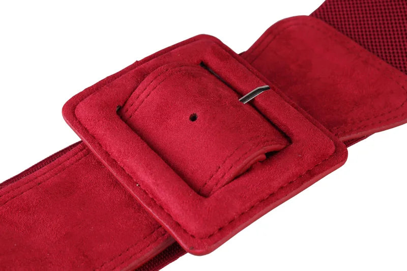 Women Waist Belt Cummerbund Elastic Belt Dress Decorate Waistband Wide Stretchy Cinch Belts with Suede Buckle