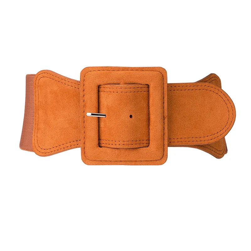 Women Waist Belt Cummerbund Elastic Belt Dress Decorate Waistband Wide Stretchy Cinch Belts with Suede Buckle