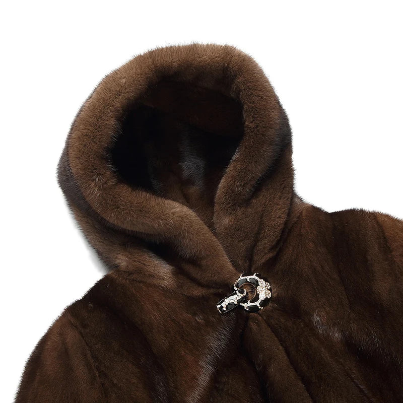 Winter women's new mink coat long hooded casual warm jacket