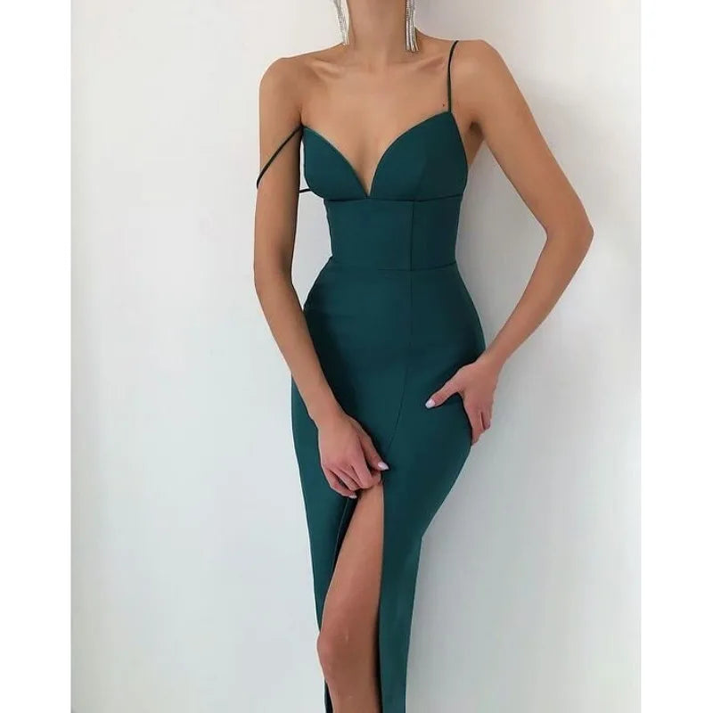 New Summer Women White Bodycon Bandage Dress Sexy V Neck Spaghetti Strap Club Celebrity Evening Runway Party Long Dresses
