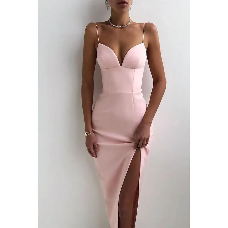 New Summer Women White Bodycon Bandage Dress Sexy V Neck Spaghetti Strap Club Celebrity Evening Runway Party Long Dresses