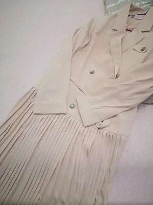 Notched Pleated Dress for Ladies Professional Suit Office Blazer Pink or Black Workwear Spring and Autumn New Fashion K1093