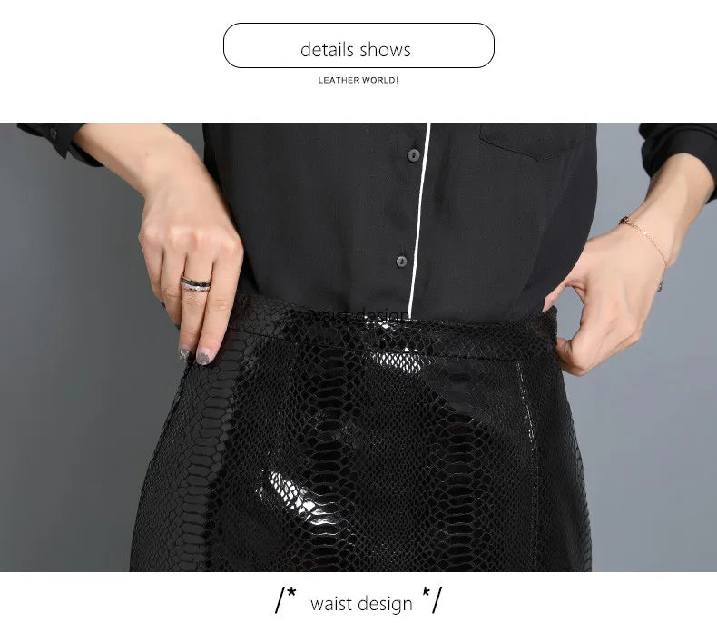 Women's Leather Skirt, High Waist, Genuine Sheepskin, A-Line, Medium Length, Spring, Autumn, M, 4XL