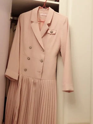 Notched Pleated Dress for Ladies Professional Suit Office Blazer Pink or Black Workwear Spring and Autumn New Fashion K1093