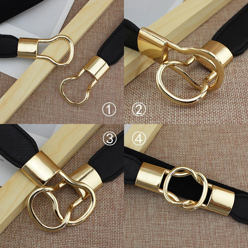 Elastic Belts Women Dress Belt Fashion Thin Female Waist Belt With Metal Buckle