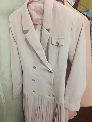 Notched Pleated Dress for Ladies Professional Suit Office Blazer Pink or Black Workwear Spring and Autumn New Fashion K1093
