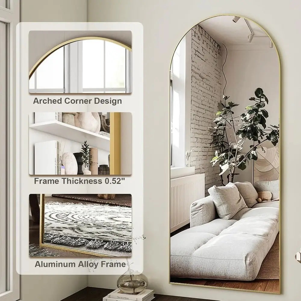 64x21 Arched Full-Length Mirror, Gold Finish
