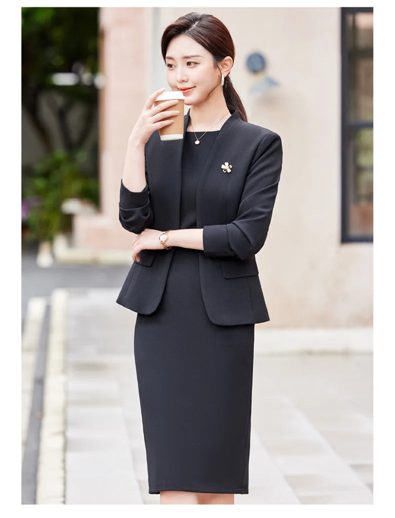 NAVIU Two Piece Dress Suits For Women Long Sleeve Solid Slim Fit Fashionable Momochromatic New Office Ladies Work Wear White