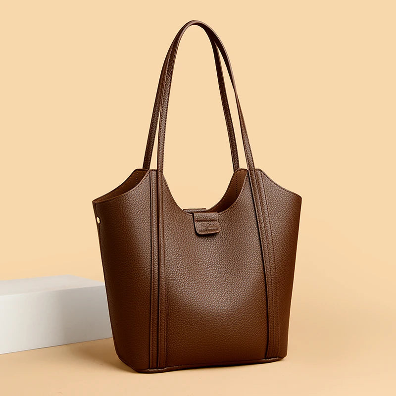 Elegant Women's Handbag Quality Leather Top-Handle Bag Ladies Solid Color Shoulder Crossbody Bag Casual Tote Purse Messenger Sac