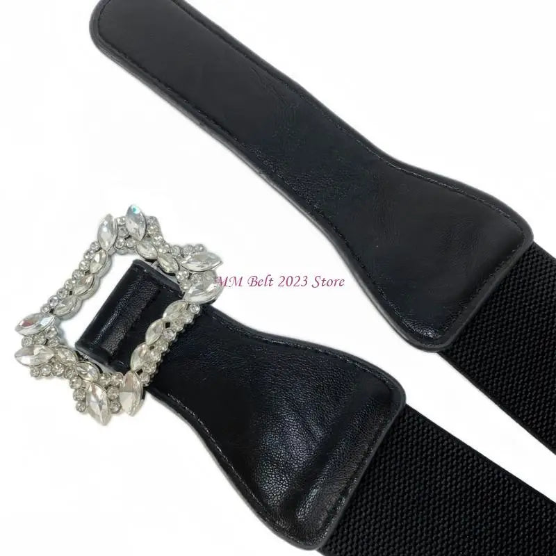 49ME Sparkly Wide Waist Belt Rhinestones Buckle for Hot Girl Glitter Corset Trendy Underbust Waist Chain Belt Disco Party