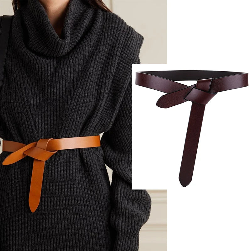 Designer Belts For Women High Quality Knot Soft Leather Long Waistband Female Waist Dress Coat Corset Wide Belt