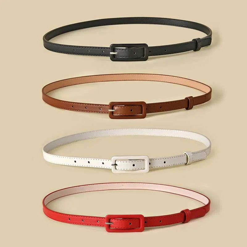 1 PC Fashion Black White Red Women Belts Thin Waistband Pin Buckle Adjustable Belt Summer Dress Jeans Strap Pu Belts