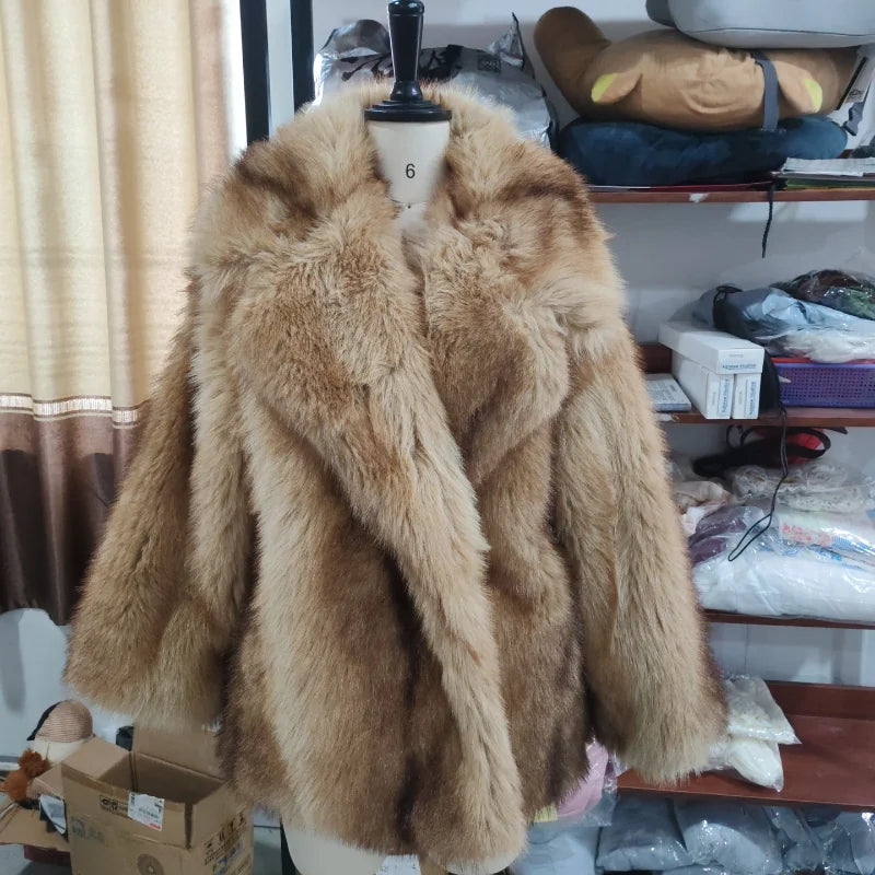 Street Faux Fur Women Coat Urban Full Sleeve Lapel Panelled Pocket Female Outwear 2025 Autumn Winter Elegant Lady Outwear