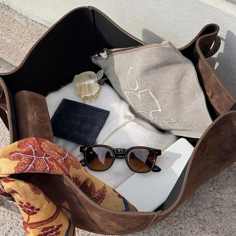 Custom Initials Faux Suede Shopping Tote Bags For Women Luxury Designer Handbags Purse 2026 New Large Capacity Underarm Shoulder