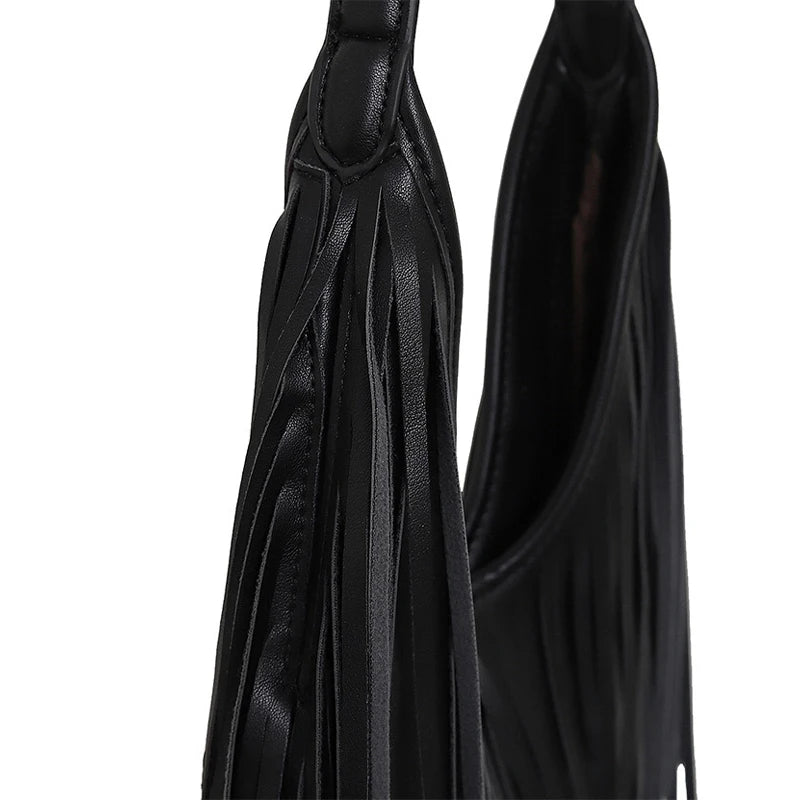 Tassel Large Capacity Brand Tote Bag Black Leather High Quality Luxury Fashion Women Shoulder Bag Soft Casual Hobos Armpit Bag