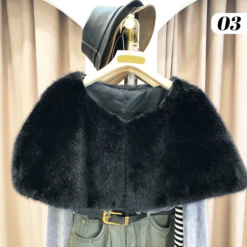 110cm New Bridal Wedding Shawl Wraps Cape Elegant Women Faux Fur Shawl Formal Party Evening Dress Winter Warm Plush Coat Cloak