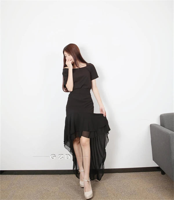 Mid-length Fishtail Skirt with Hips and Slit Skirt for Women's Fashionable Slim High Waist Chiffon Ruffle Dovetail Skirt Summer