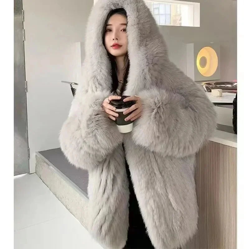 Female Autumn Winter Imitation Fur 2024 Lamb Plush New Coat Women's Mid-Length Korean Loose Plush Sheep Shearing Coat Thickening