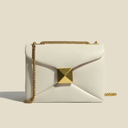 Early Spring Korean Style Cropped Studded Niche Chain Bag 2024 New Trendy Versatile Handbag Genuine Leather Small Square Bag