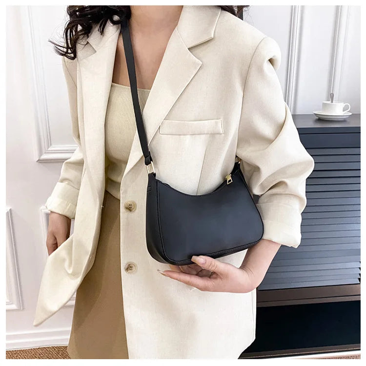 Women's Handbags Retro Solid Color PU Leather Shoulder Underarm Bag Fashion Casual Hobos Purses and Handbag Ladies Hand Bags