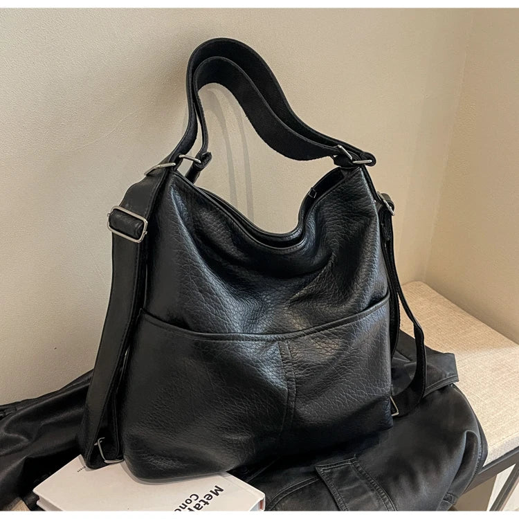 Versatile Student PU Backpack Women New Large Capacity Commute Travel Shoulder Crossbody Bags Fashion All-matched Tote Bag