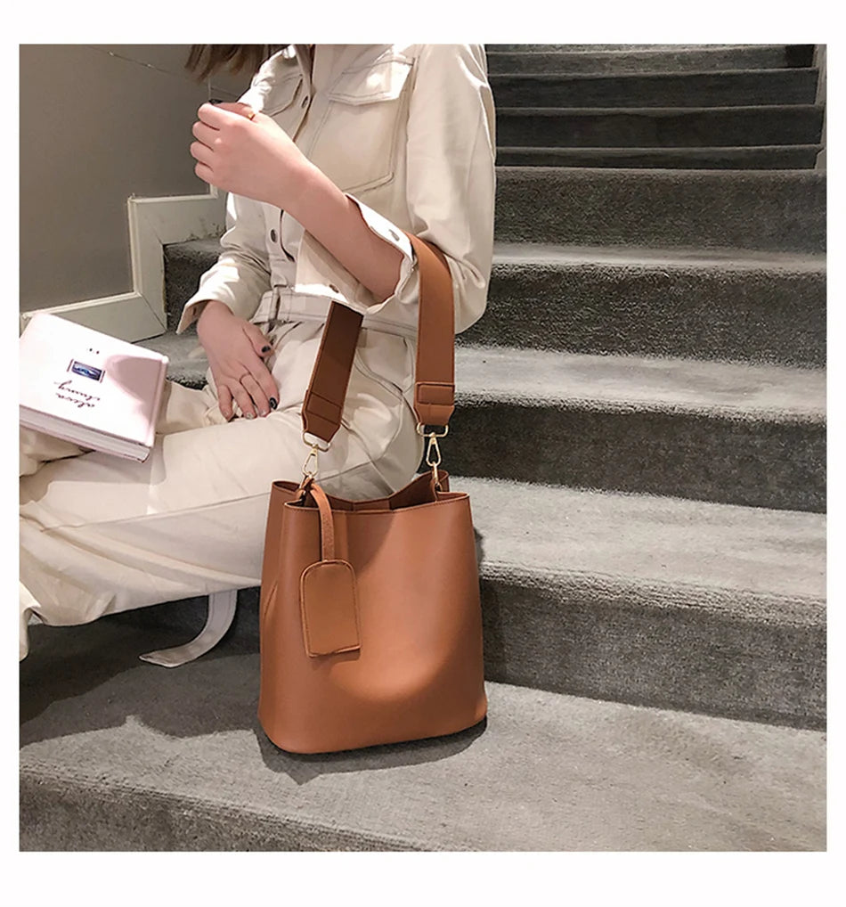 2piece/set Fashion Design Pu Leather Shoulder Crossbody Bag Casual Lady Tote Female Large Capacity Bucket purses and handbags