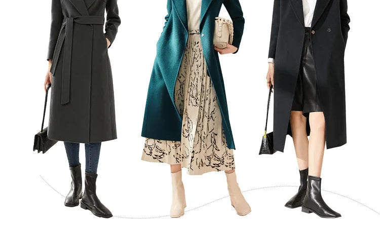 SENTUBILA Women 100% Wool Long Wrap Coat 2025 Elegant Notched Collar Belted Warm Double Faced Woolen Winter Overcoat W24O43352