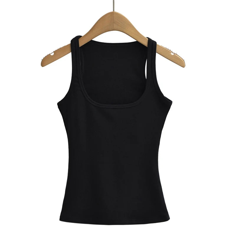 Women Scuplted Square Neck Tank Top