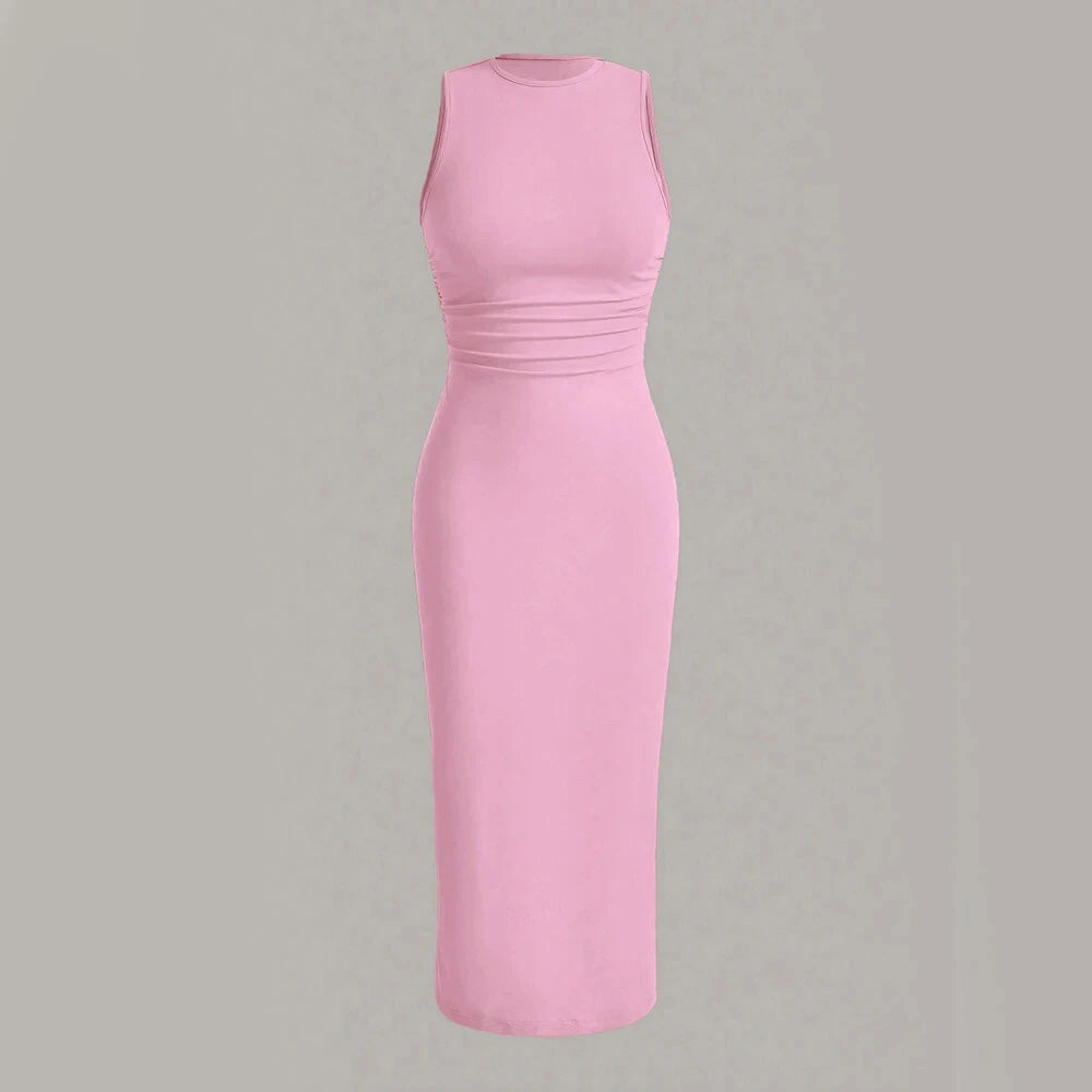 Women's Evening Dresses 2025 Winter Autumn Essential Wrap Style Sleeveless Crew Neck Midi Dress for Understated Luxury