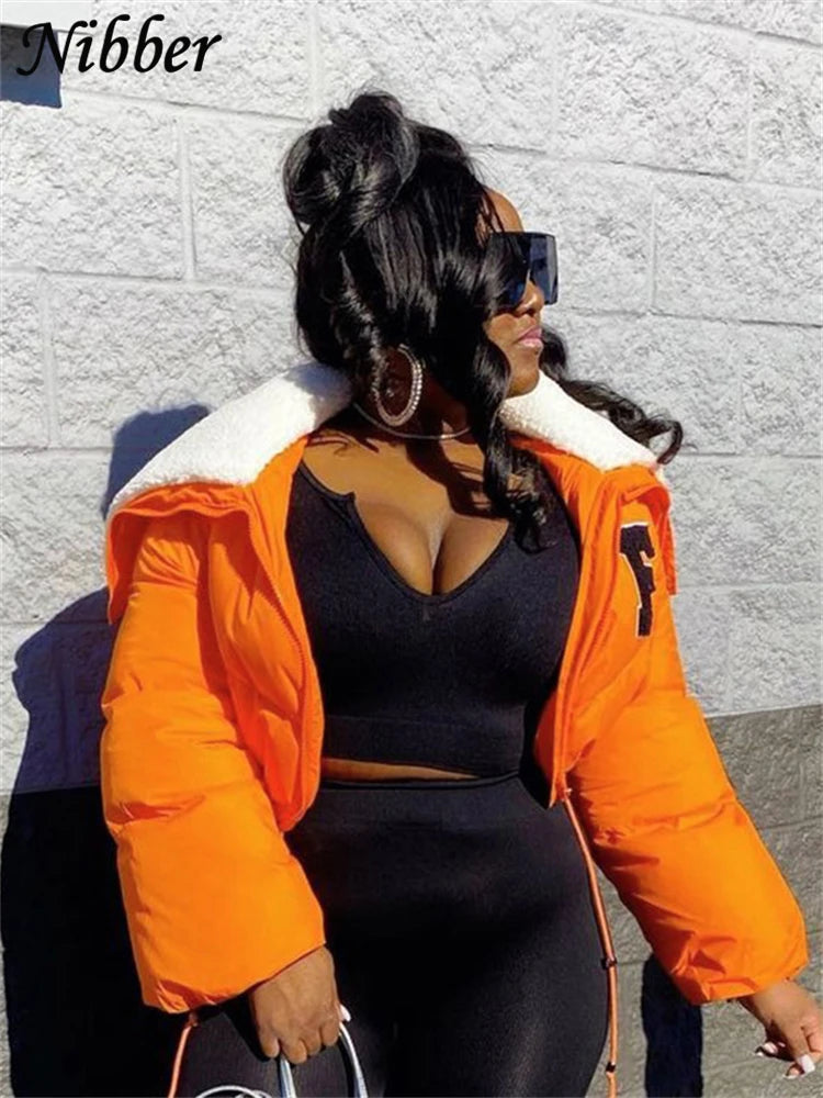 Nibber Letter Printing Winnter Clother For Women Coat Long-sleveed Zipper All-match Down Wadded Jacket Streetwear Casual Warmth