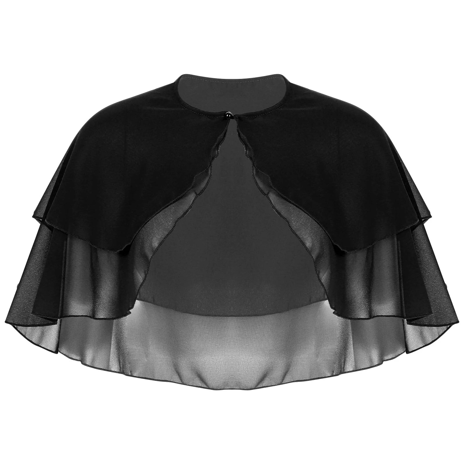 Women Elegant Solid Color Chiffon Shawl Ruffle 2-Layer Chiffon Wraps Bolero Wedding Birthday Evening Party Dress Cape Outerwear