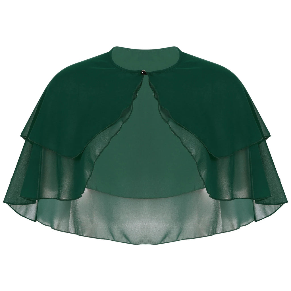 Women Elegant Solid Color Chiffon Shawl Ruffle 2-Layer Chiffon Wraps Bolero Wedding Birthday Evening Party Dress Cape Outerwear