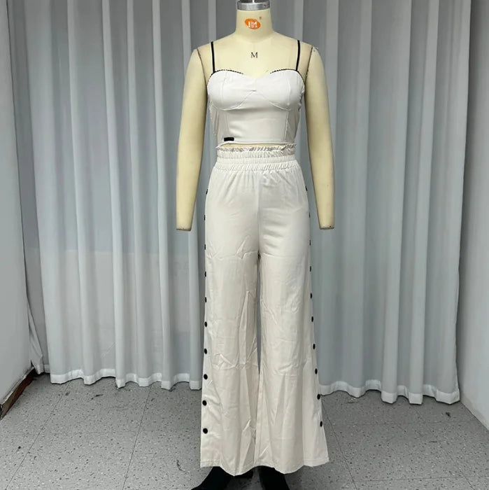 Two Piece Set for Woman 2025 Summer Casual Matching Sets Outfits Women's Sexy Tank Tops Elastic High Waist Wide Leg Pants Set