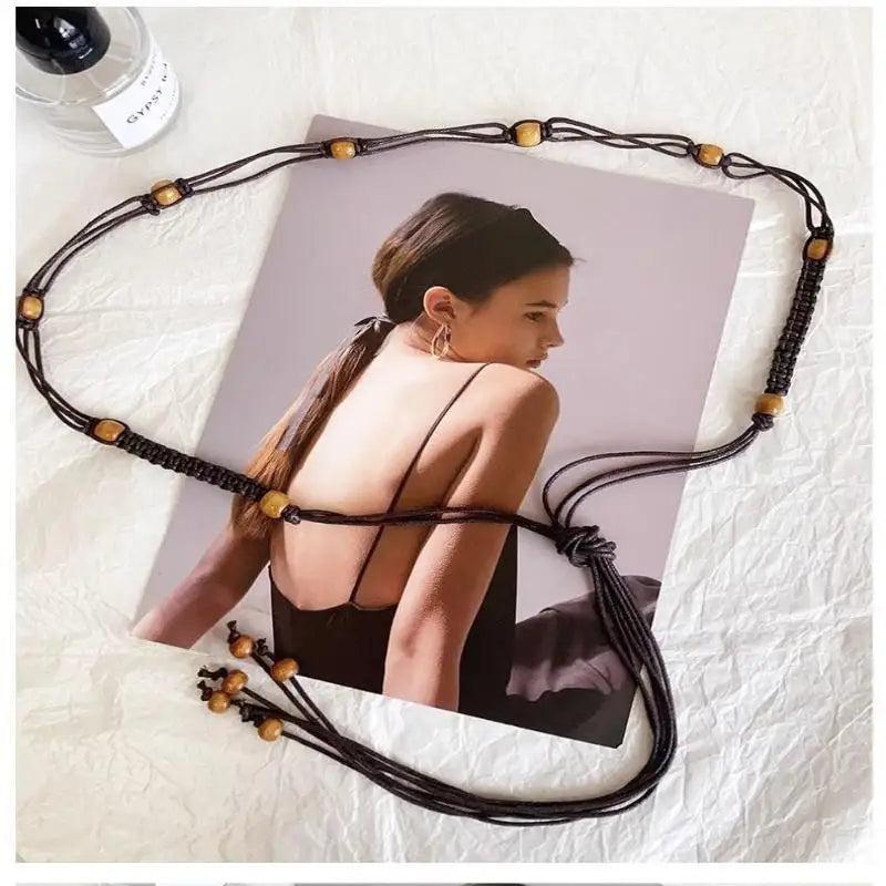 Belts For Women Knot Waistband Summer Boho Shell Bead Dress Jeans Belt Female Beach Accessory Beige Wax Cord