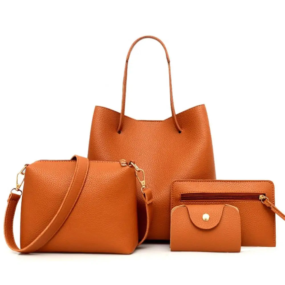 4Pcs Faux Leather Shoulder Bag Women Handbag Crossbody Bags Clutches Purse Set Trend Female Shoulder Bag Casual Purse Set