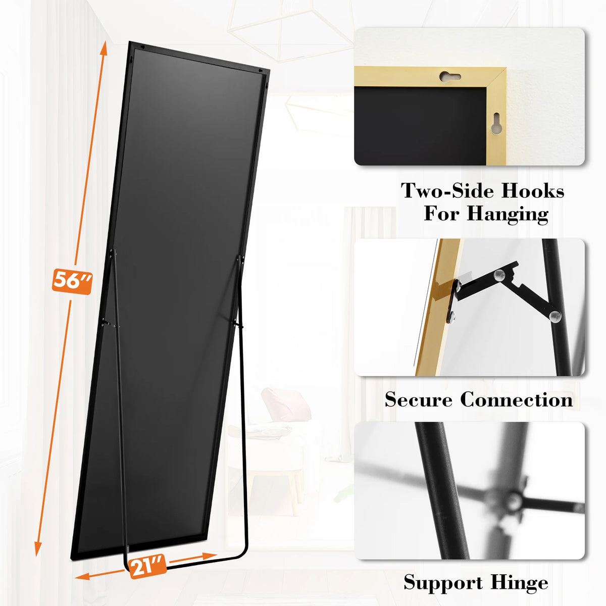 56"x21" Full Length Mirror with Aluminum Alloy Frame