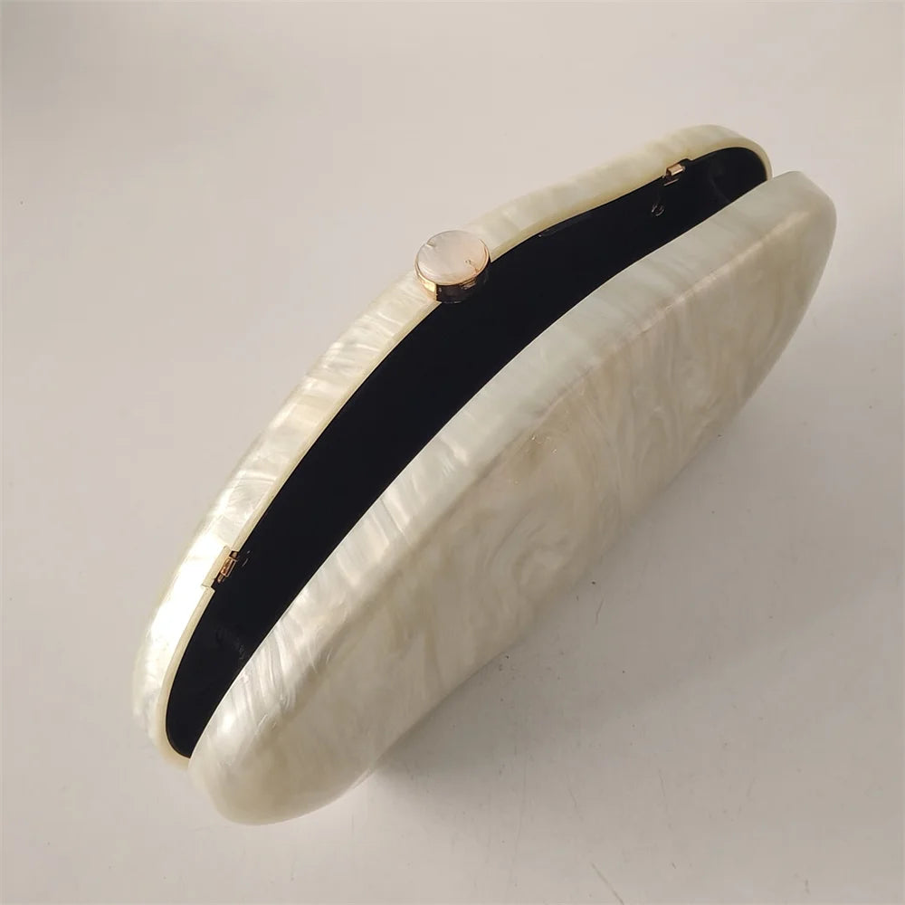Luxury Elegant Evening Bags Beige Ivory Handmade Shell Purse European American Fashion Shoulder Bags Box Acrylic Lady  Handbags